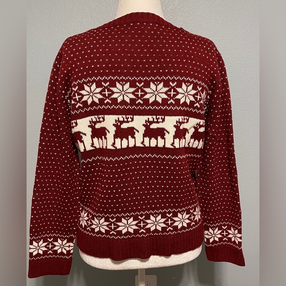 POL Red White Reindeer Fair Isle Sweater Knit Pullover Christmas Winter XL - Picture 2 of 6